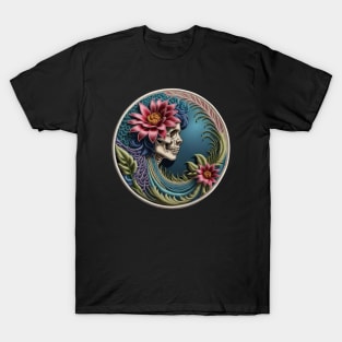 Floral Grateful Skeleton Embroidered Patch T-Shirt